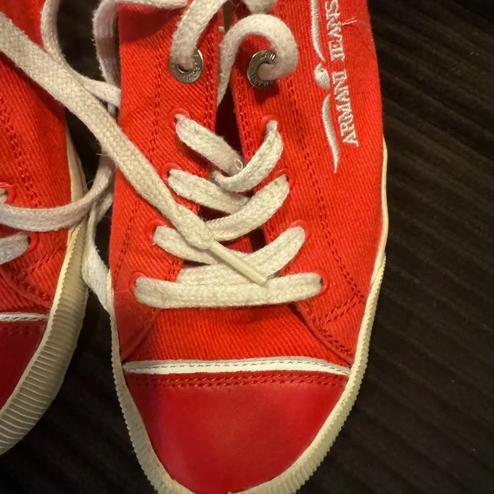 Red Armani Jeans tennis shoes, unisex men’s size 7.5/40.5!!!!